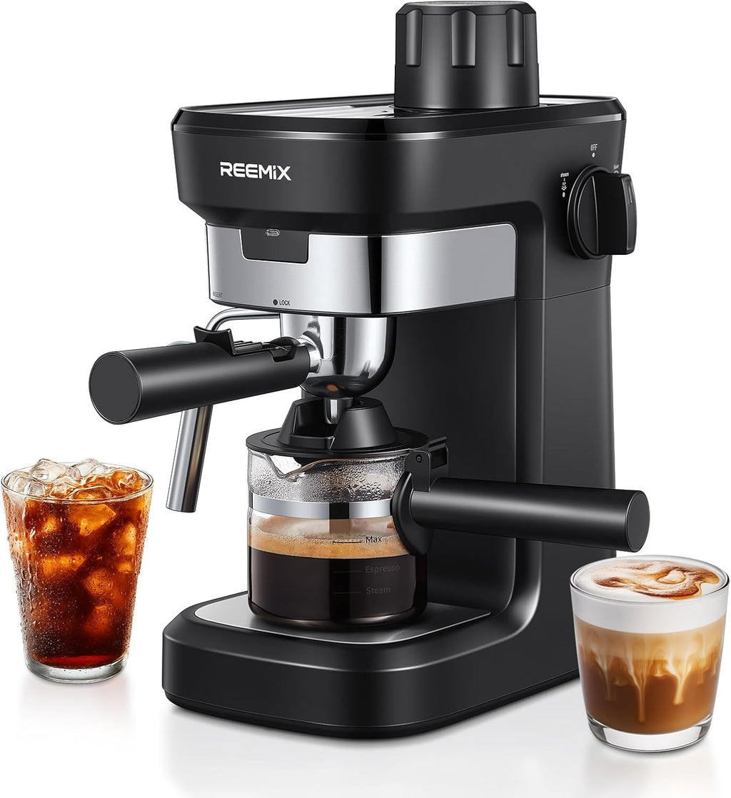 Espresso Machine 6 Bar, Rich Crema Coffee Maker | Auto Pressure Relief, Compact Home Coffee Brewer Machine, Black