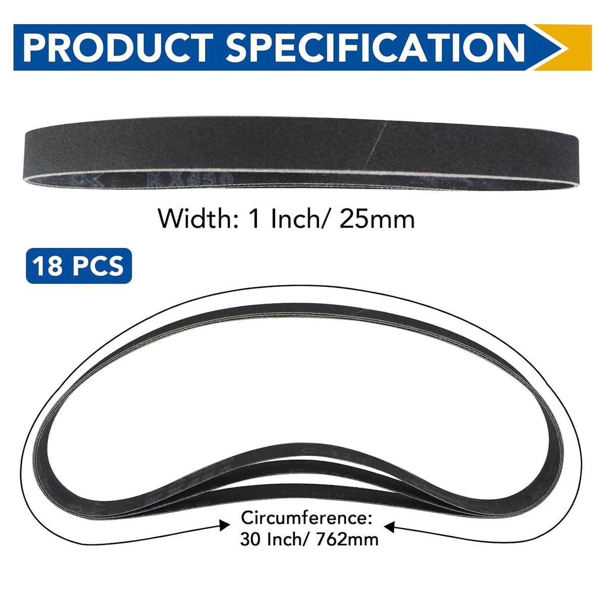 18 Pack 1 x 30 Inch Silicon Carbide Sanding Belts, 120-1000 Grit