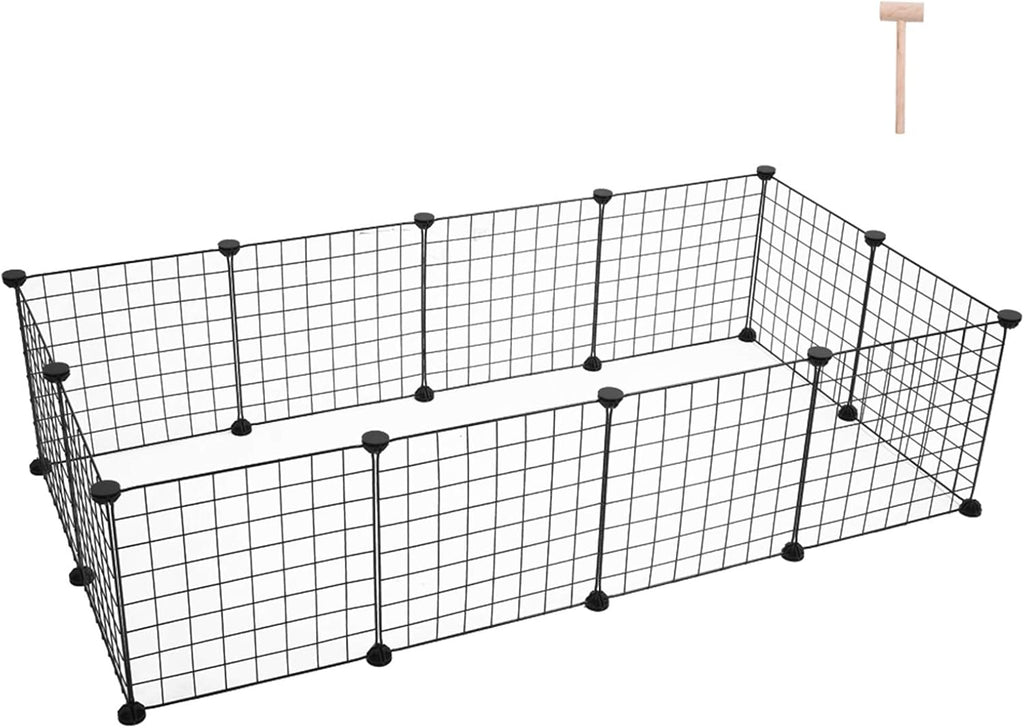 12 x Metal Panels (14 x 14)，Pet Playpen Exercise Cage, DIY Metal Wire Fence, Indoor Small Animal Enclosure, Black