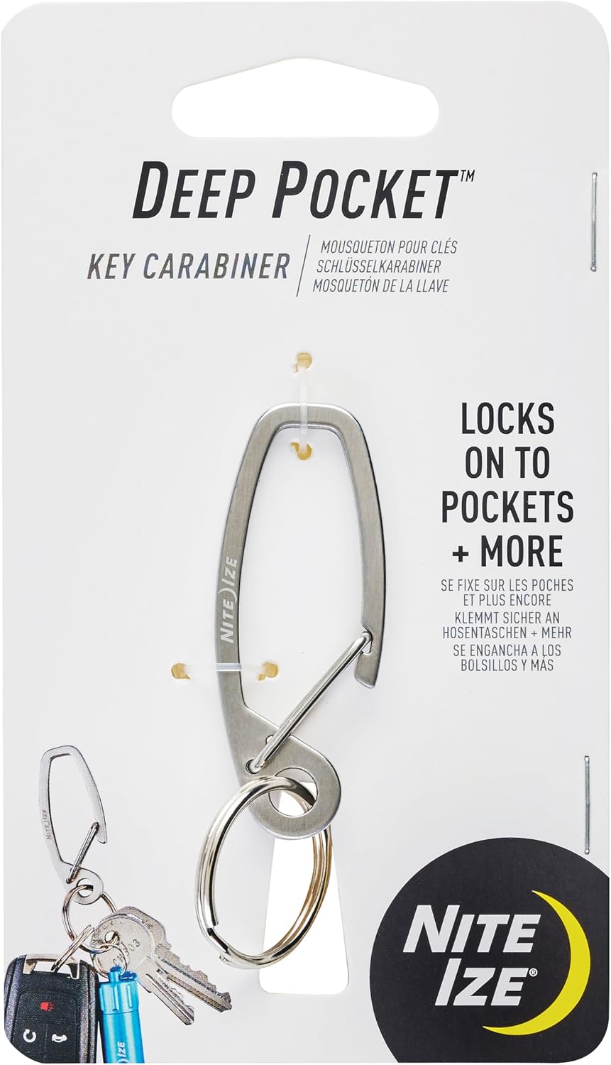 Deep Pocket Key Carabiner, Carabiner Keychain Clips to Pocket