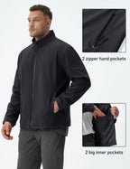 Mens Lightweight Softshell jacket Fleece Lined Waterproof Jackets Rain Winter Coats Hiking Work Windbreaker Black XL