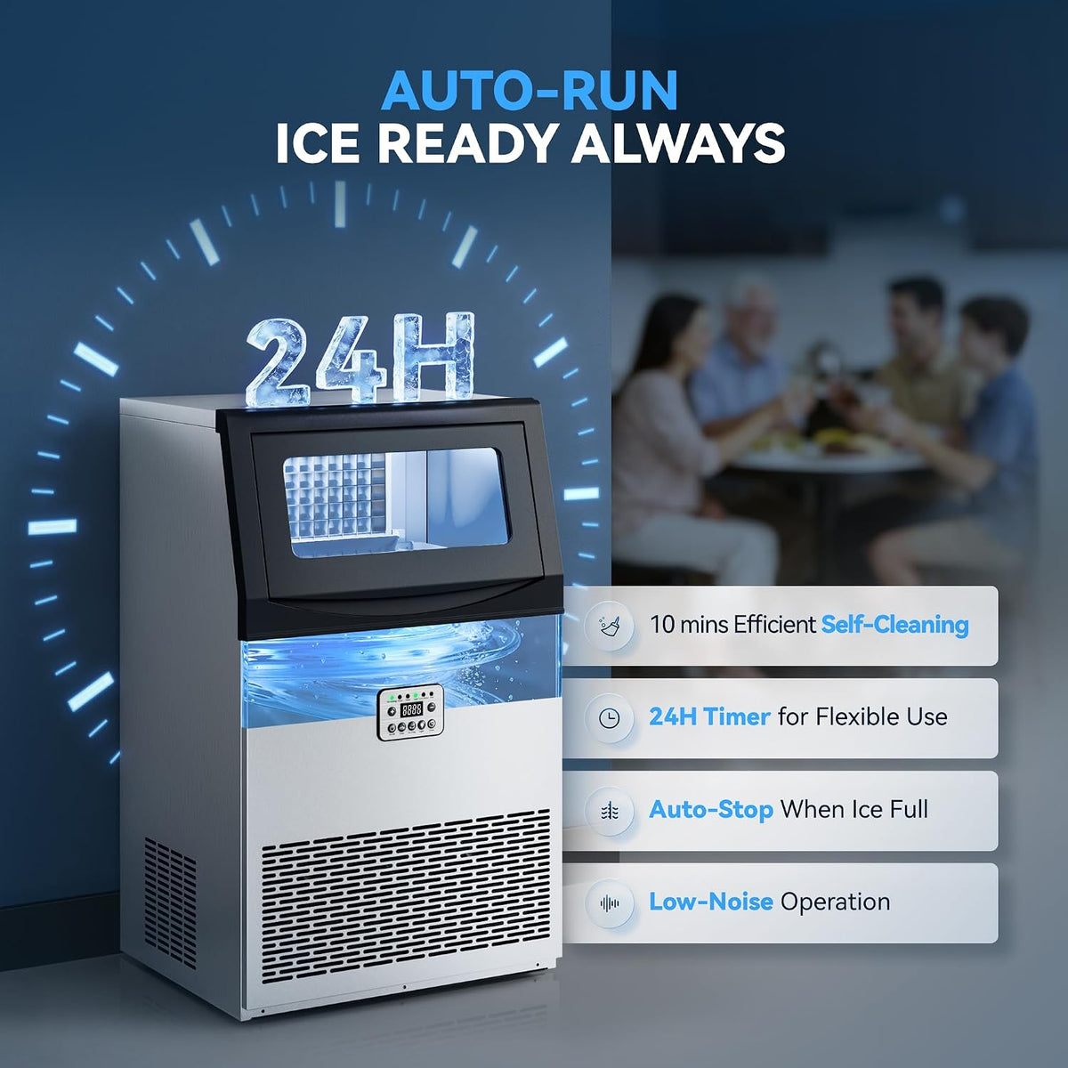 Commercial Ice Maker, 200LBS/24H Ice Maker for Home, Rest, Bar