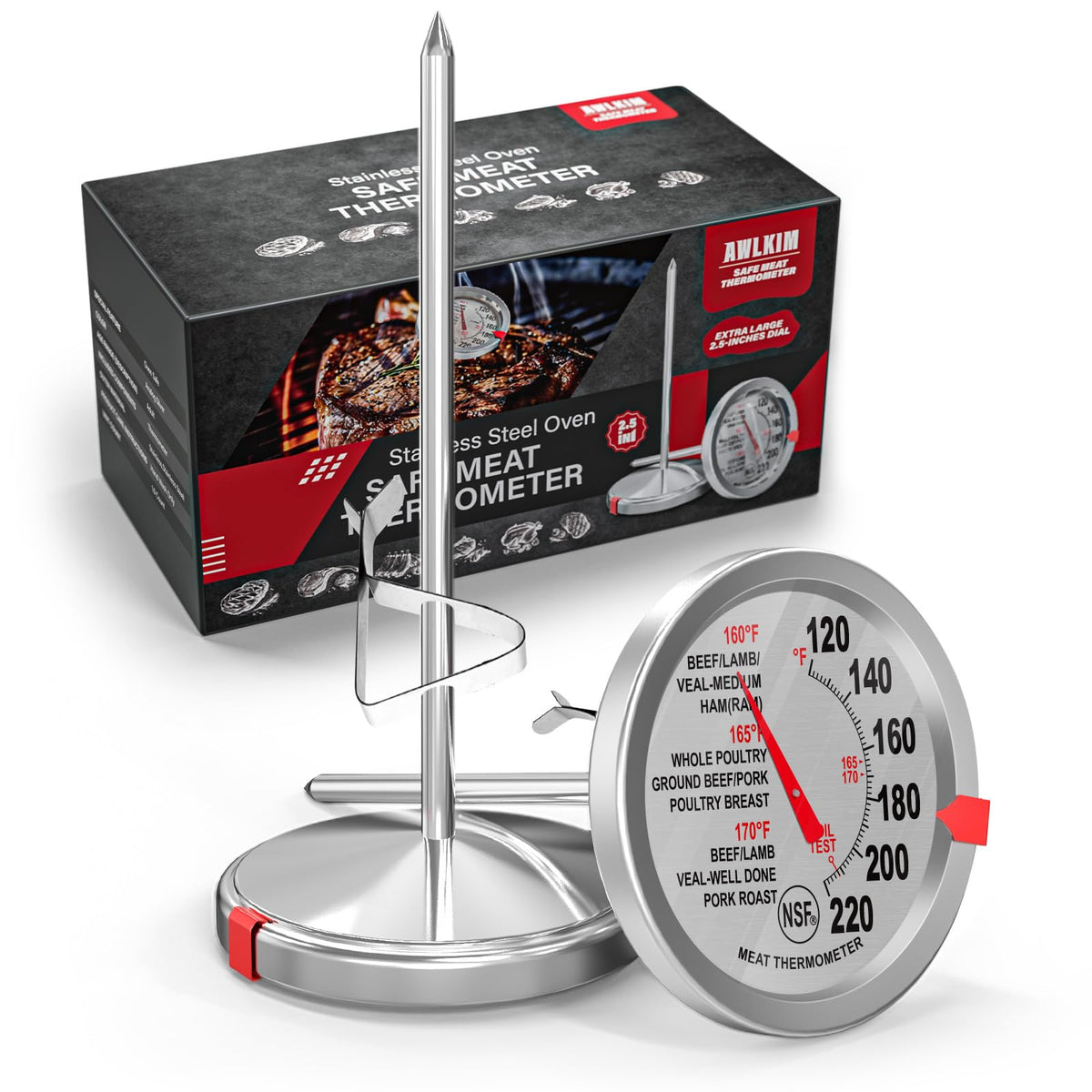 2 Pack Analog Meat Thermometer Oven Safe Dial No Battery