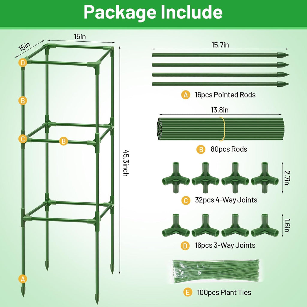 4 Pack Square Tomato Cages- 45 Inch Heavy Duty Tomato Trellis for Climbing Plants Outdoor, Tomato Plant Support