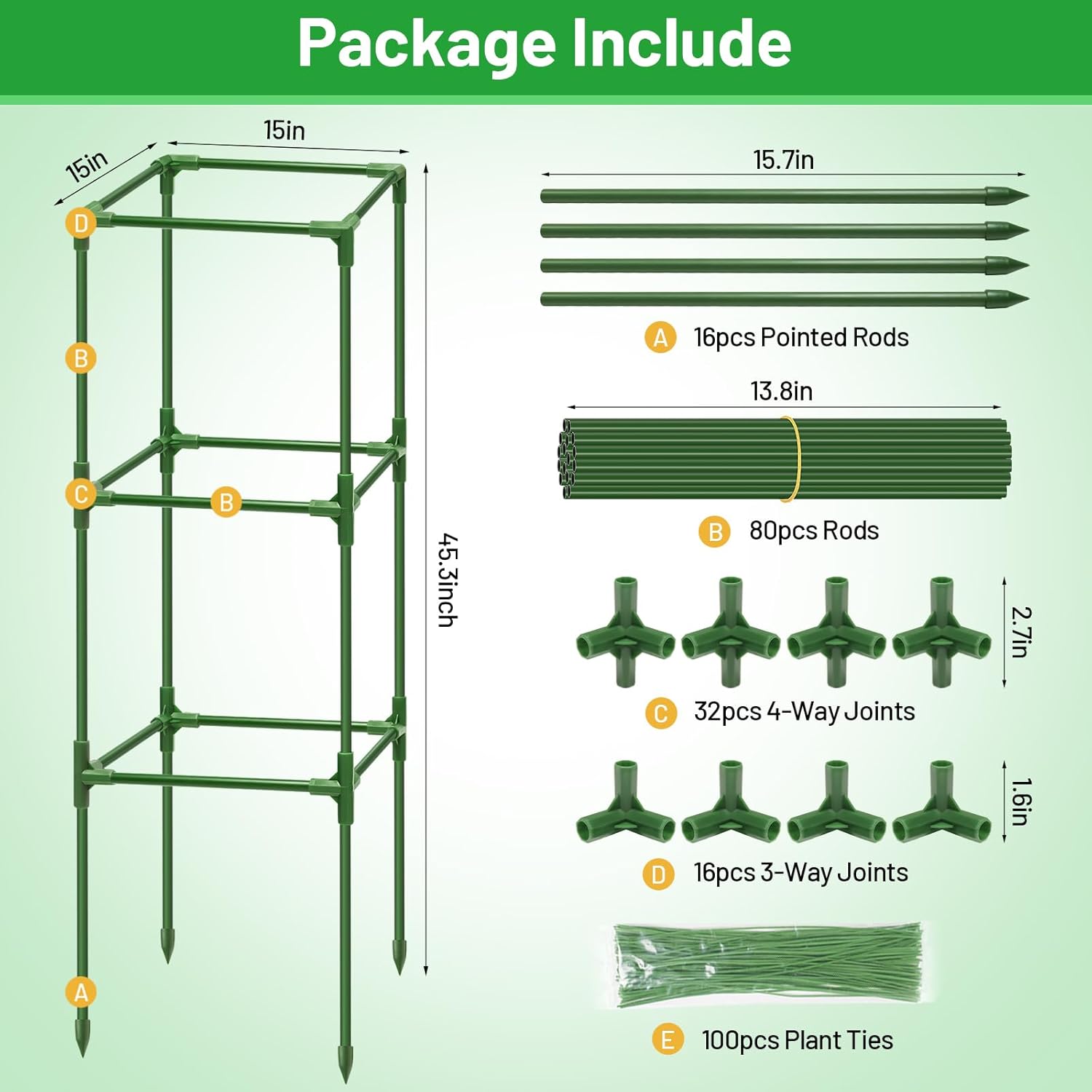 4 Pack Square Tomato Cages- 45 Inch Heavy Duty Tomato Trellis for Climbing Plants Outdoor, Tomato Plant Support