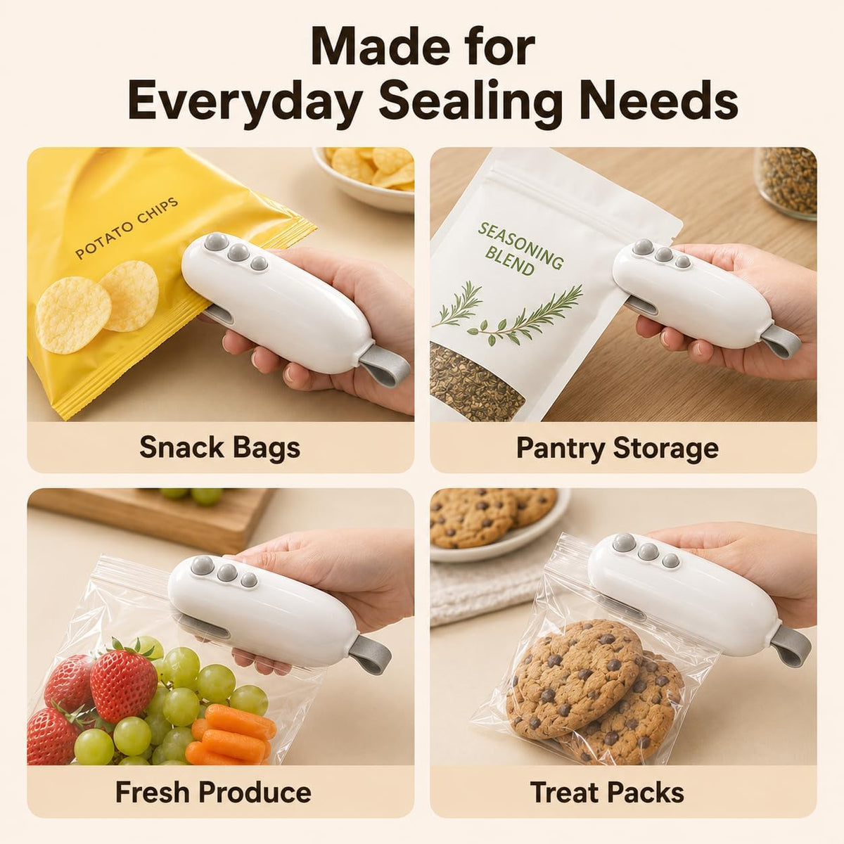 Mini Bag Sealer, Handheld Heat Sealer with USB-C Charging