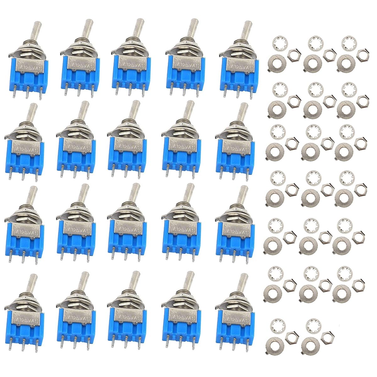 20PCS Mini Single Toggle Switch MTS-102 SPDT AC 125V 6A / 250V 3A ON-ON 3 Pins 2 Position MTS102 for Electronic Products
