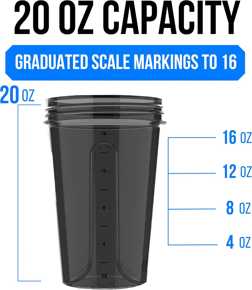 6 Pack 20oz Protein Shaker Bottle for Protein Mixes, All in Black | 6x Wire Whisk, Leak Proof Shaker Cups for Protein