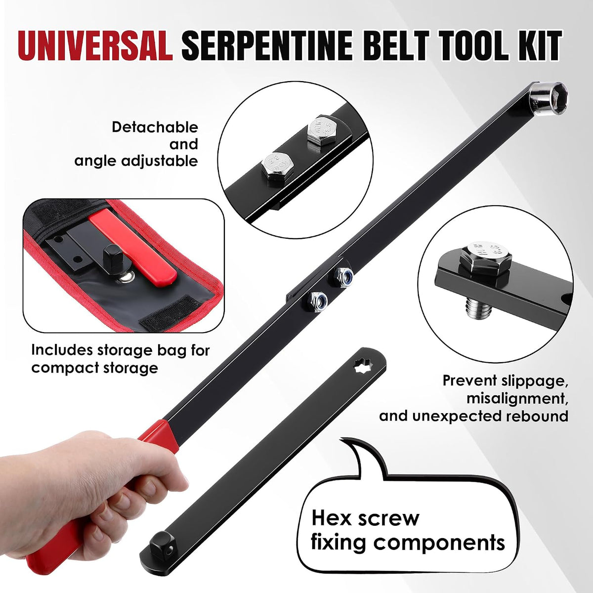Universal Serpentine Belt Tool Kit, Tensioner Wrench(Red)