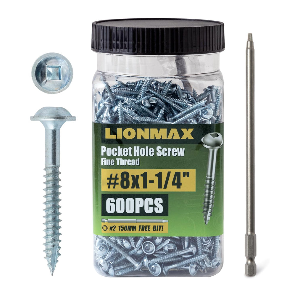 Pocket Hole Screws Fine Thread #8 x1-1/4 Inch, 600 PCS, Galvanized
