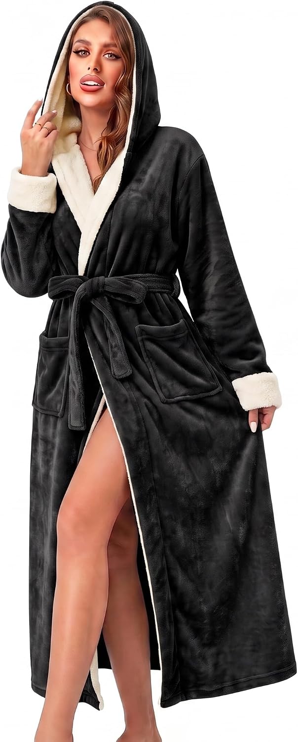 Women's Plush Hooded Robe Bathrobe-Fast Warmth for Home