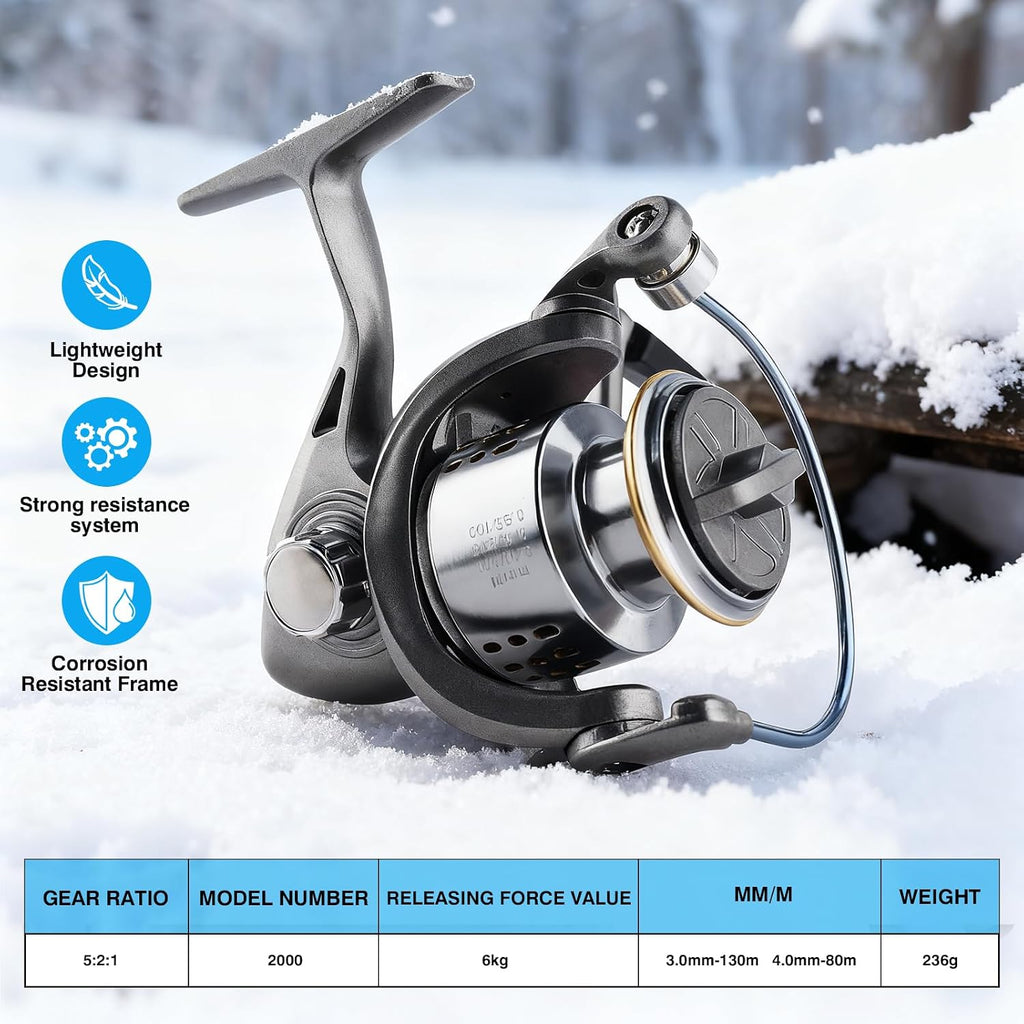 Ice Fishing Rod and Reel Combo Set Carbon Portable Complete Kit | with Tackle Bag Ice Jigs Ice Cleats Spinning Reels