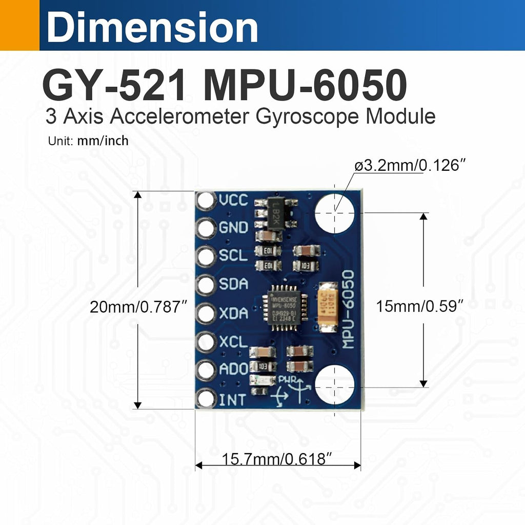 6PCS MPU-6050 IMU Sensor Modules, 6-Axis Accelerometer Gyroscope
