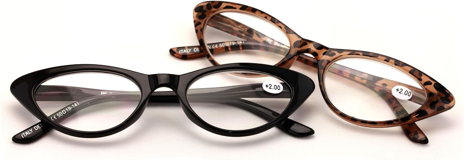 V.W.E. 2 Pairs Deluxe Female Cateye Vintage Reading Glasses Women Readers