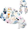 Floral Design Scrub Caps with Buttons Women Working Cap Adjustable Sweatband Bouffant Hats