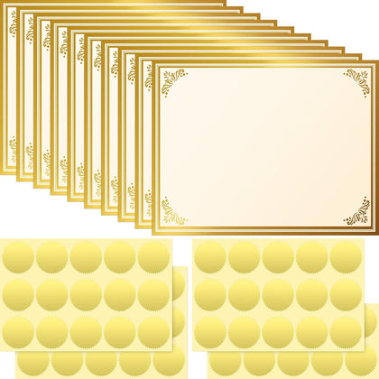 50 Sheets Graduation Award Certificate Papers 8.5 x 11 Inches with Seals, Blank Gold Foil Border Diploma Paper for