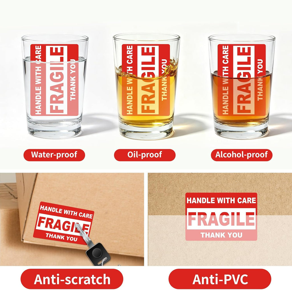 Fragile Stickers for Shipping, 2 x 3 Inch Red Handle with Care Labels, 2Rolls/ 1000 Labels Waterproof Packing