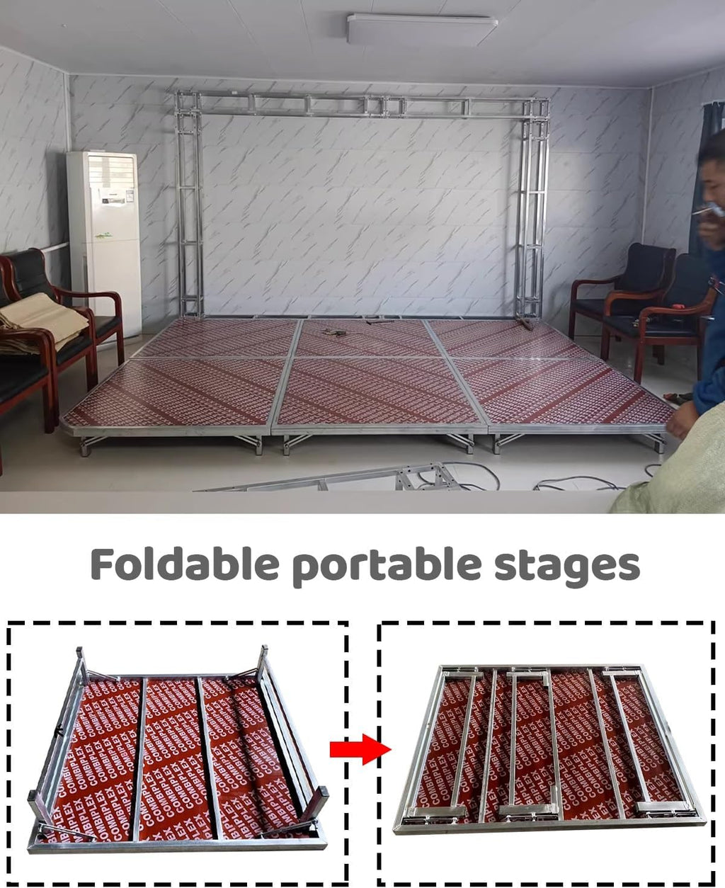 Events Foldable Stage Platform with Adjustable Legs, Wedding Portable Stage Riser Stand 4 5 6 Ft, Dancers Band