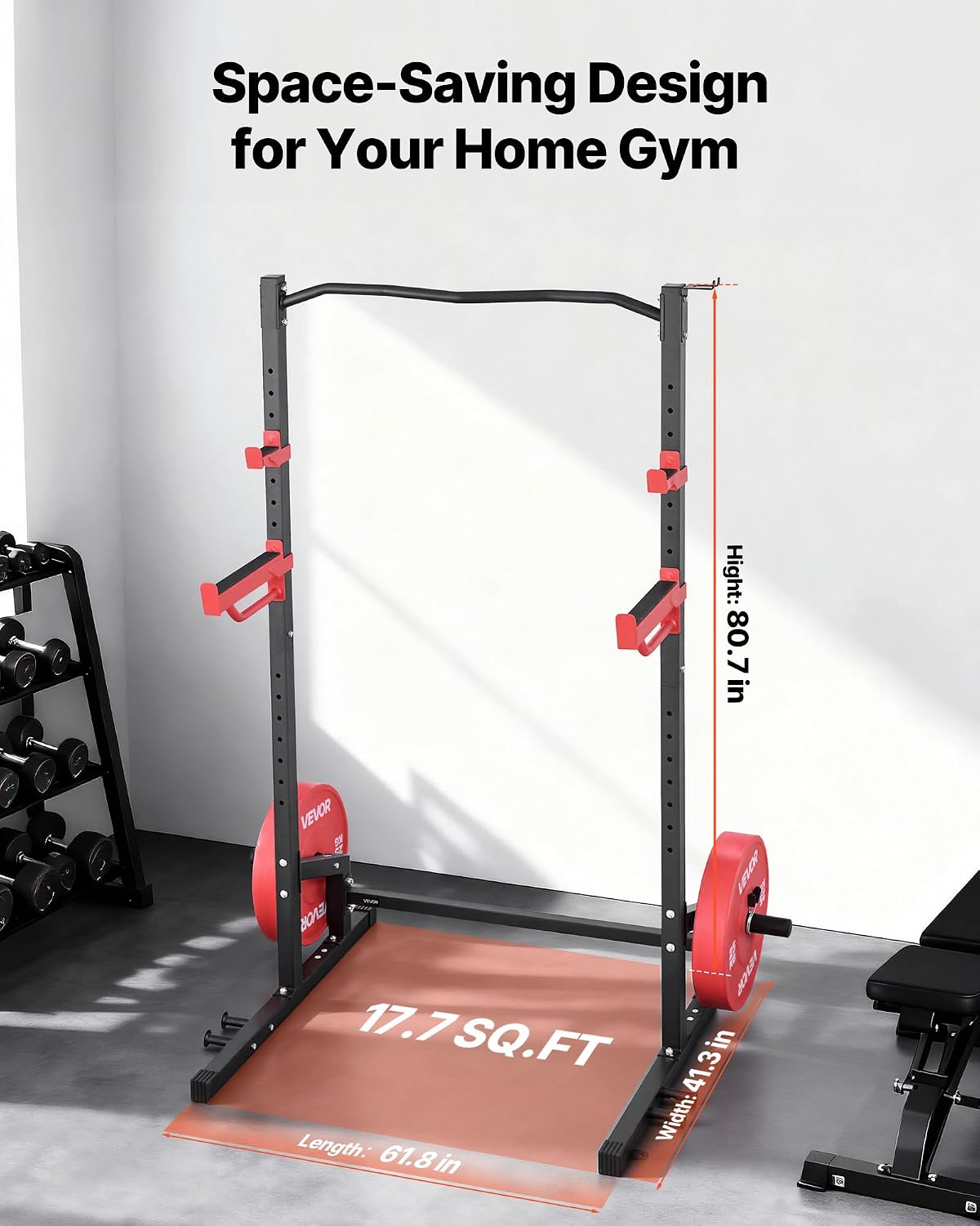 Power Cage Squat Rack, Multifunctional Squat Rack for Home Gym, Workout Strength Training Equipment for Bench Press
