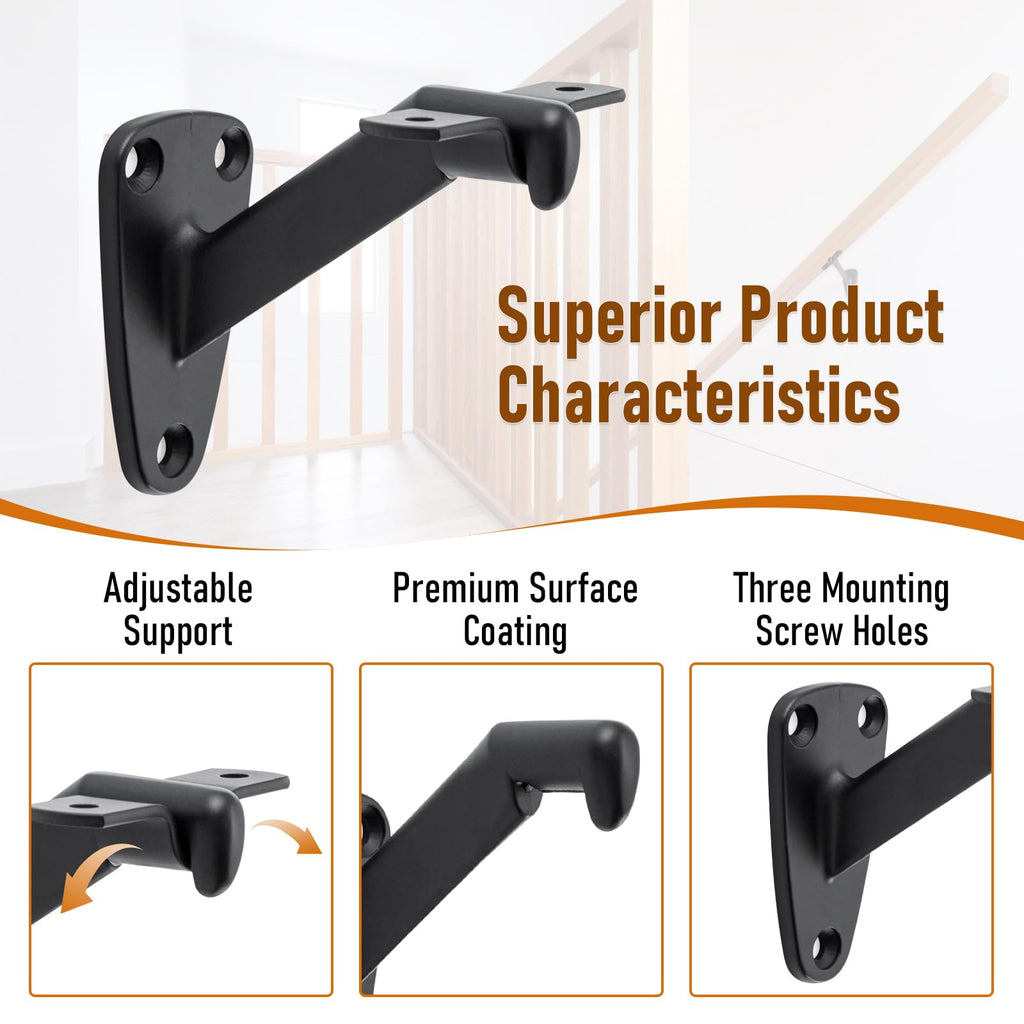 Handrail Bracket for Stairs,Matte Black, 6 Pack