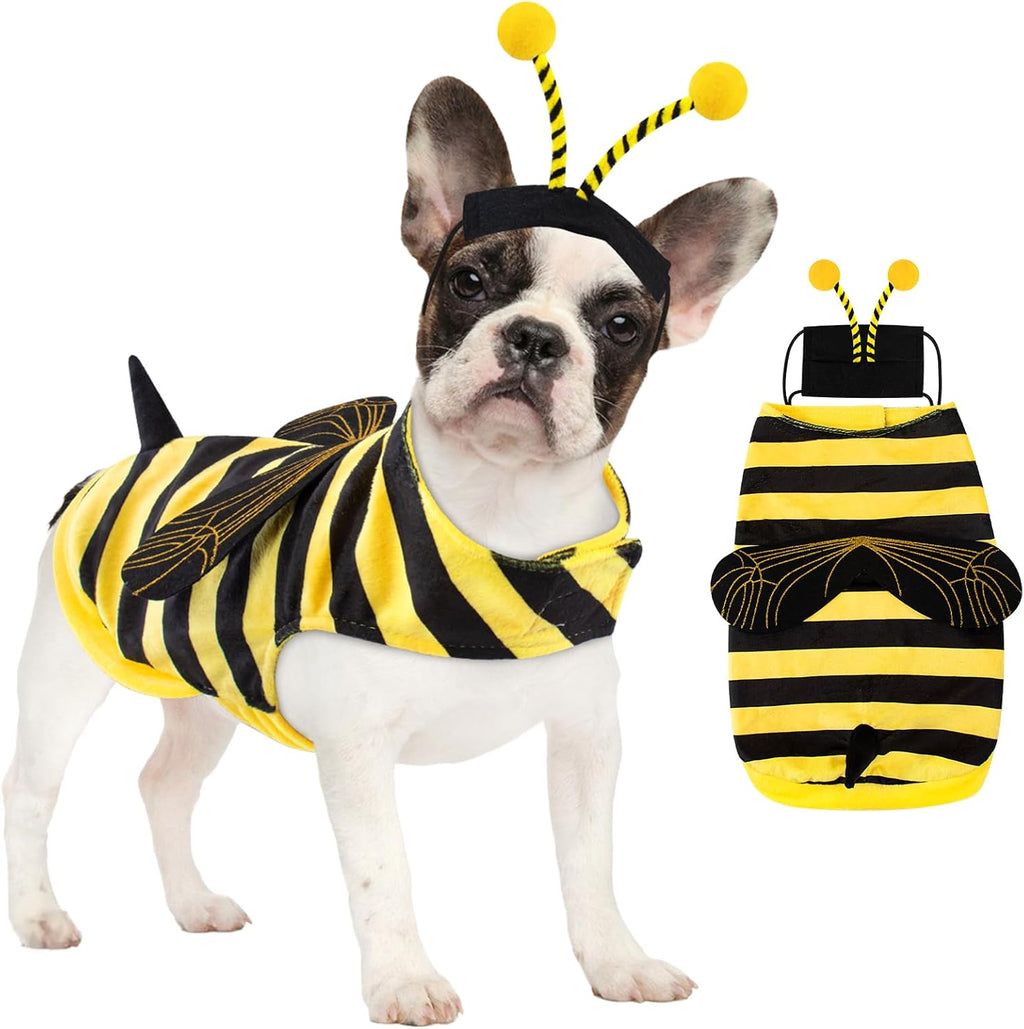 Bee Dog Costume Halloween Dog Costumes for Small Medium Dogs Cats, Bumblebee Pet Outfit with Antenna Hat Funny Pet
