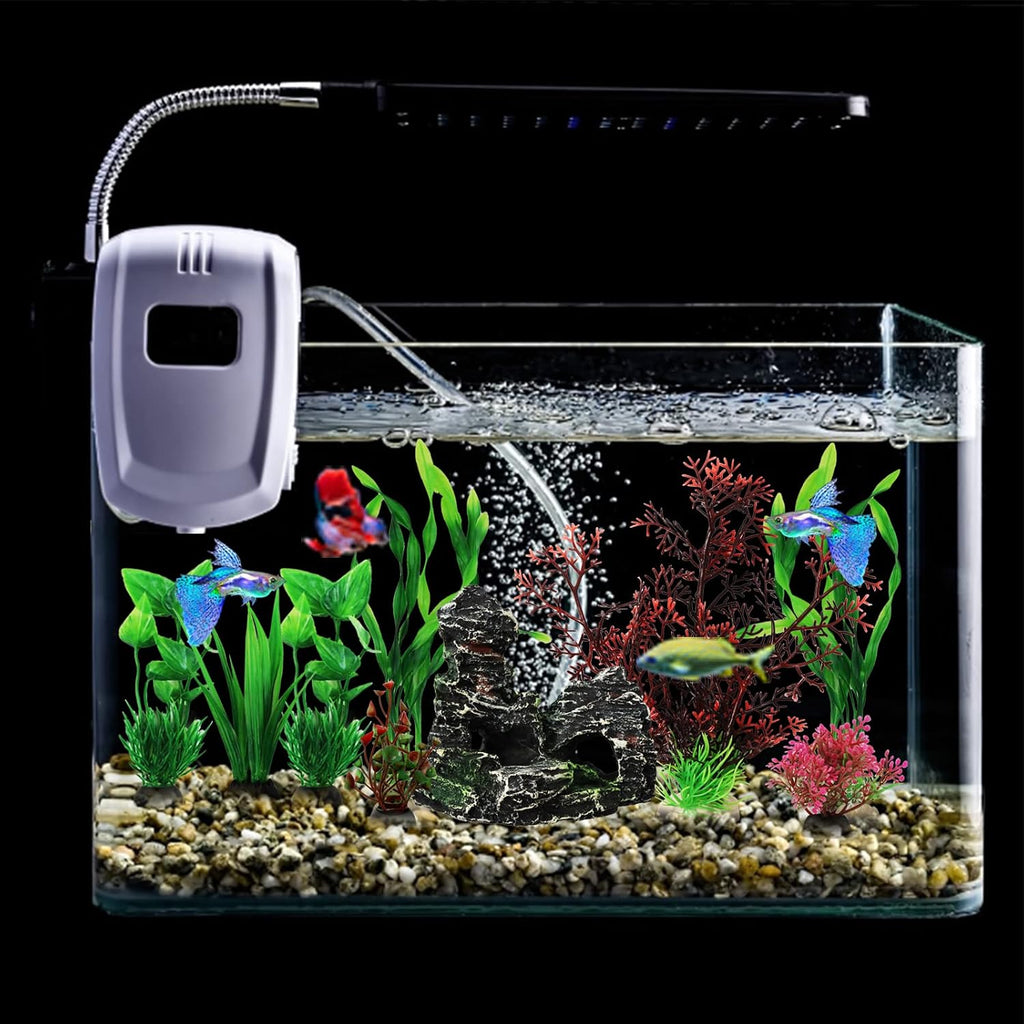 Fish Tank Decorations Plants with Resin Cave Rock View, 9pcs Aquarium Decorations Plants Plastic,Fish Tank