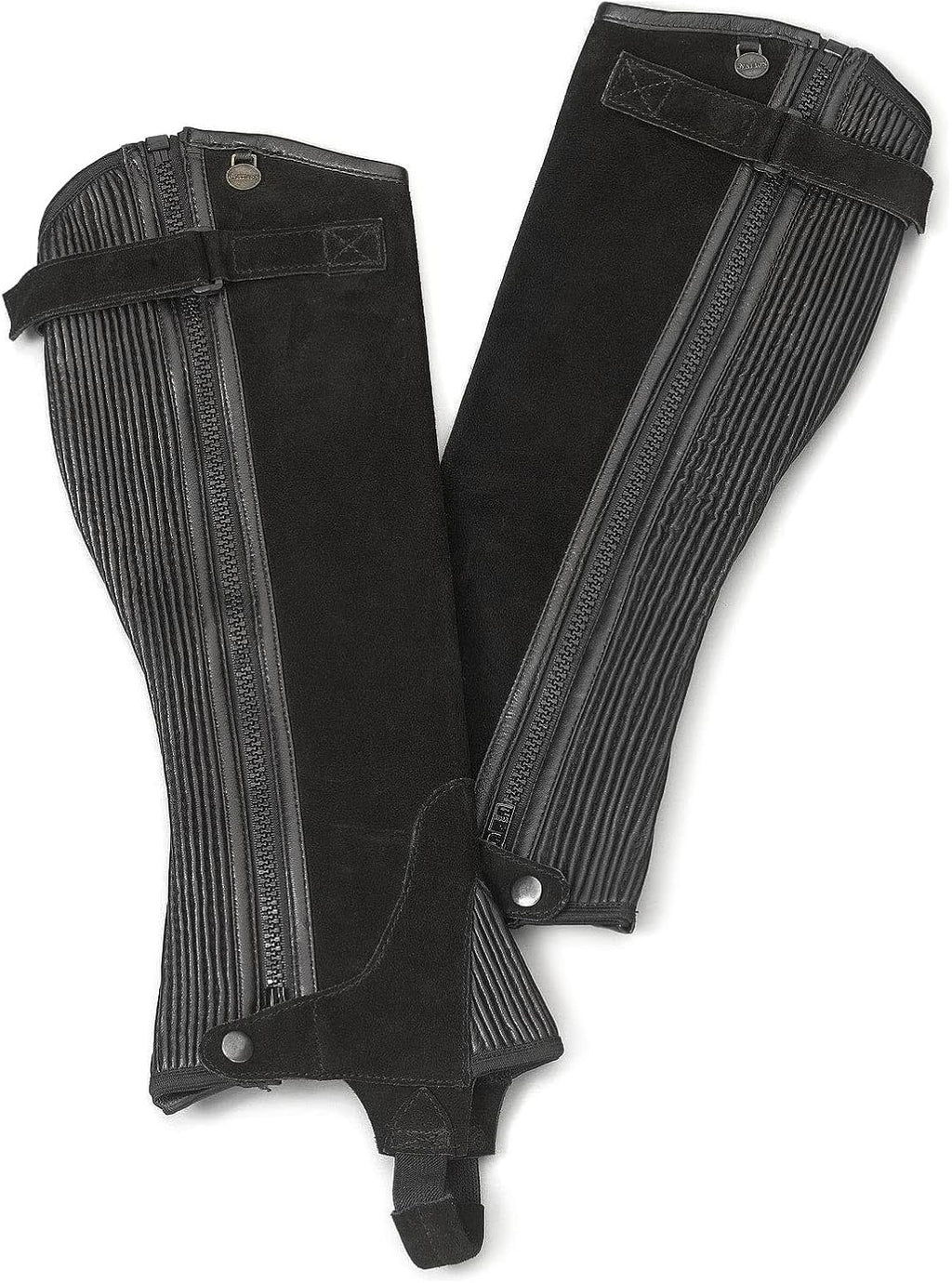 Women's Pro Ribbed Suede Half Chaps - Equestrian Horse Riding Protective Gaiters with Stretch Rib Panels