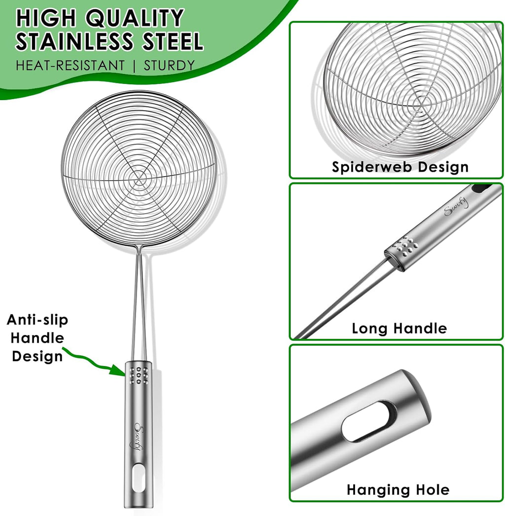 Spider Strainer Set of 3 Asian Strainer Ladle Stainless Steel Wire Skimmer Spoon with Handle for Kitchen Frying Food