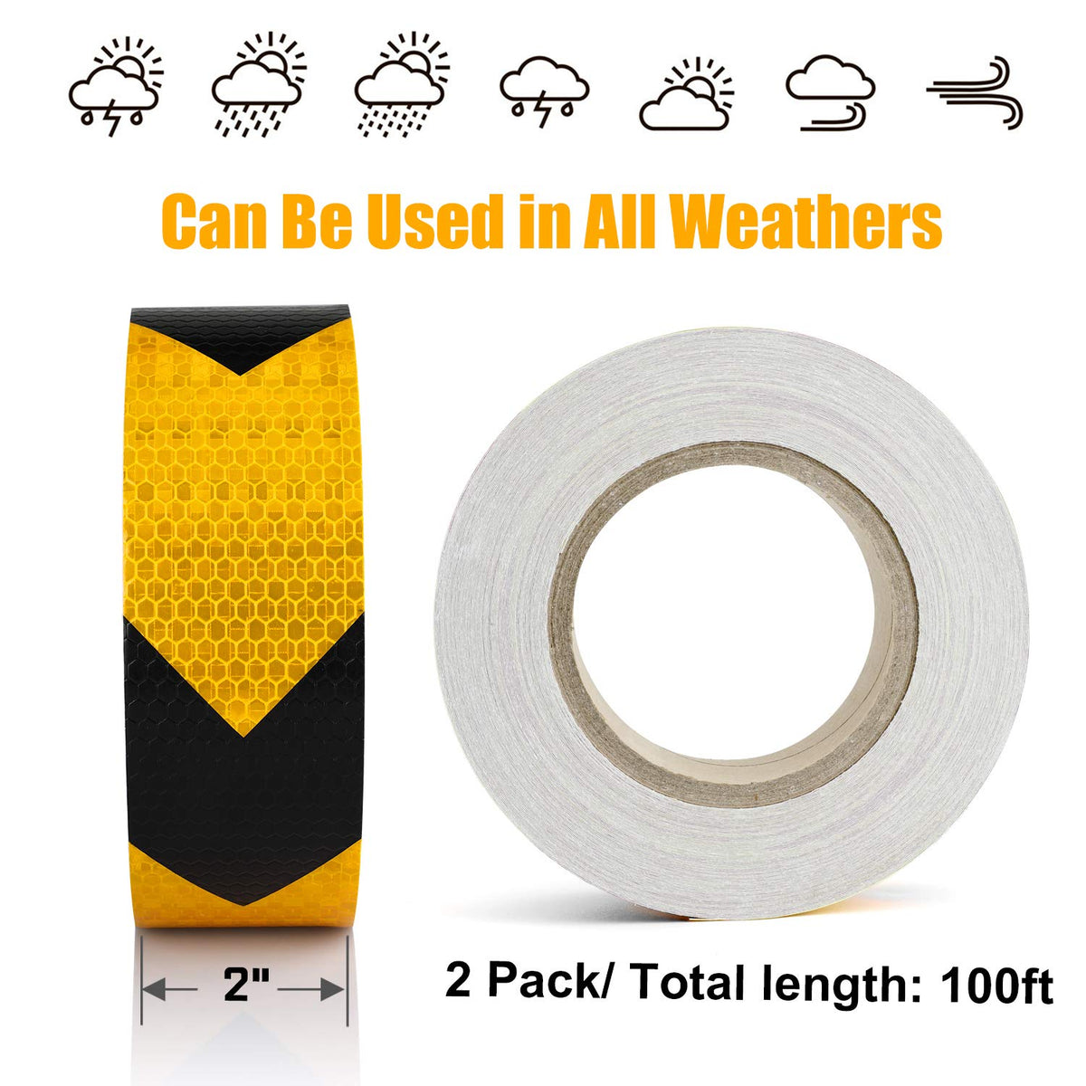 Arrow Reflective Tape for Trailers, Black/Yellow, 2in x 100ft