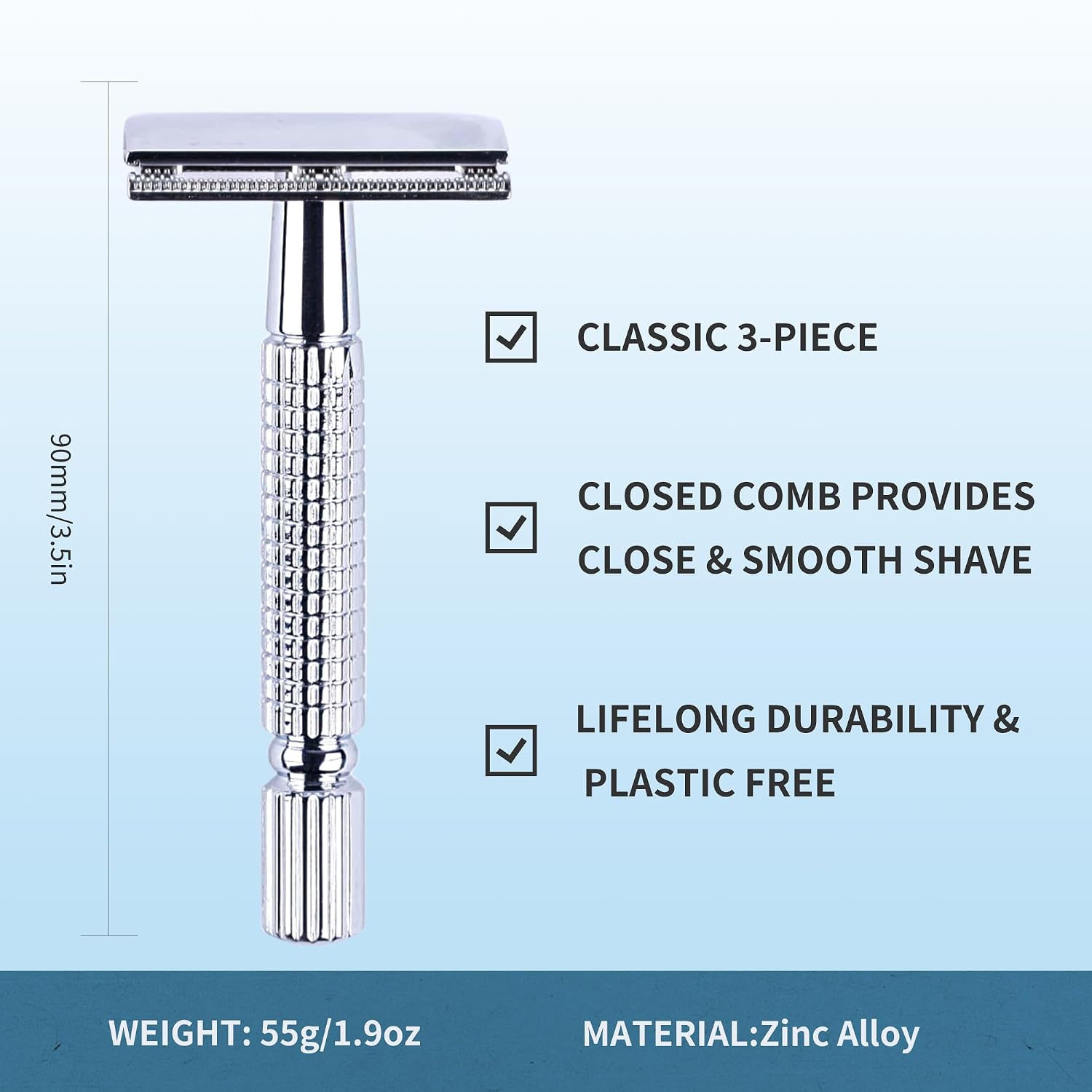 Double Edge Safety Razor Reusable Stainless Metal Wet Shaving Razor with 10 Swedish Platinum Blades for Men Women