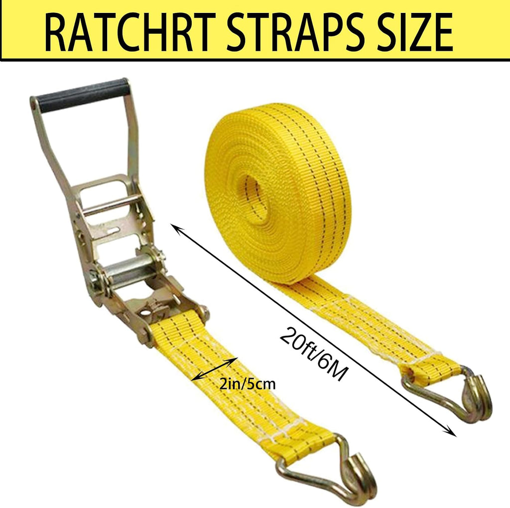 Ratchet Straps Heavy Duty, 8000 LBS Break Strength Ratchet Strap Tie Down, 2” x 20ft Black Tie-Down Ratcheting Cargo
