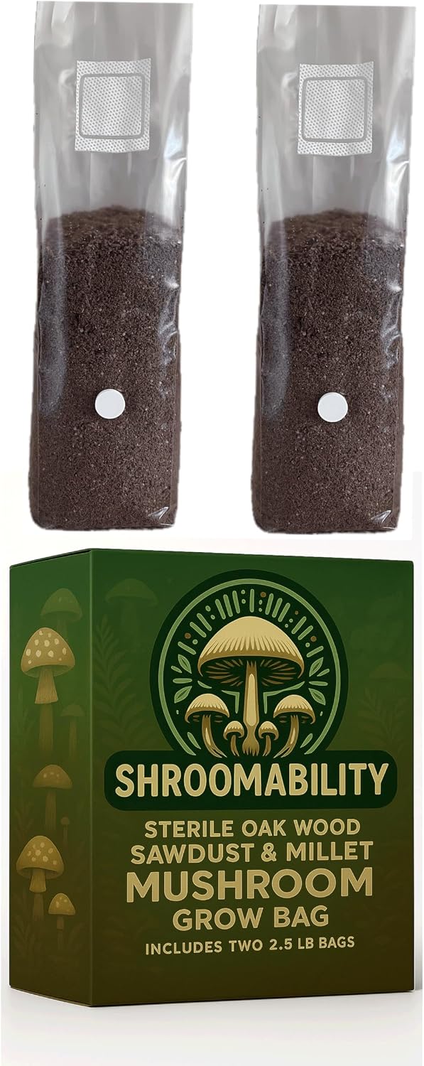 Wood Mushroom All in One Grow Bags 5 lb | Sawdust Mushroom Grow Kit | for Lions Mane, Oyster, Turkey Tail, Maitake