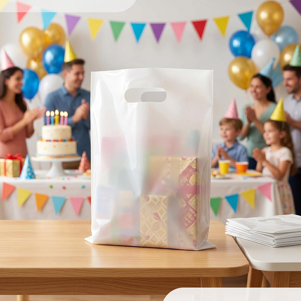 100 White Plastic Bags With Handles 12x15 Merchandise Bags