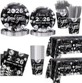 194pcs Happy New Years Eve 2026 Party Decorations for New Year Party Plates, Cup, Napkin, Tablecloth, Tableware