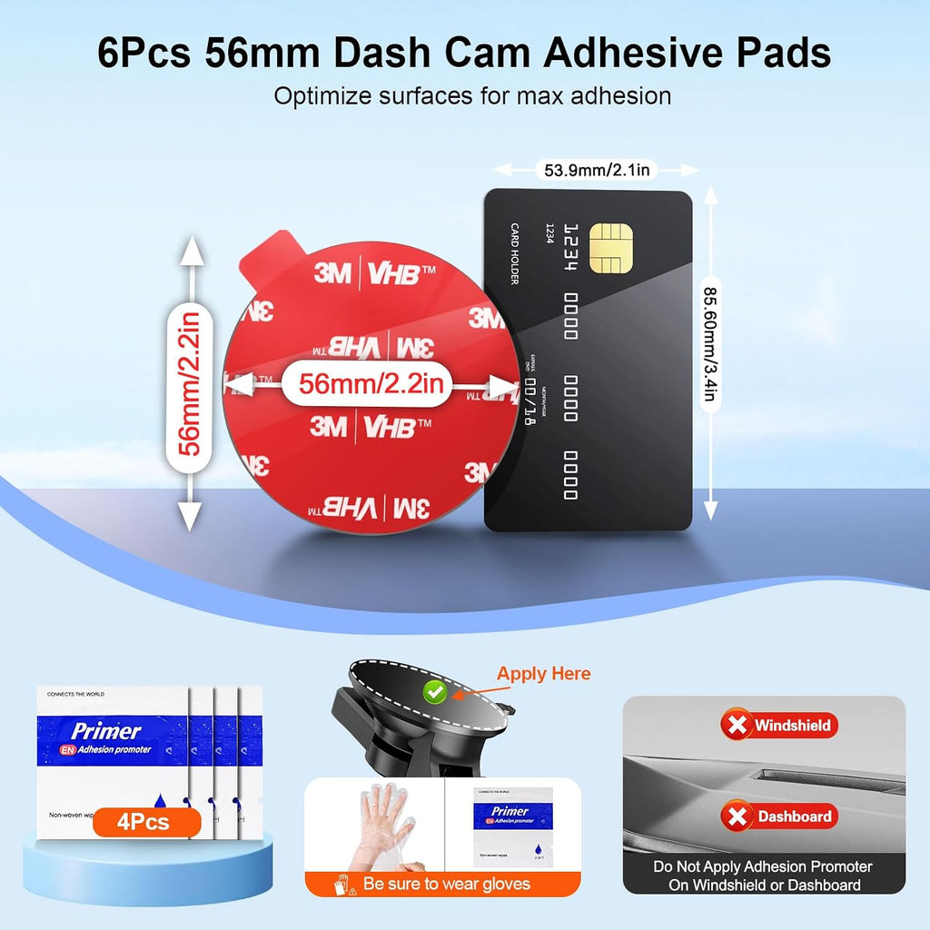 Double Sided Adhesive for Dash Cam: 6Pcs 56mm Heat Resistant High Bond Pad