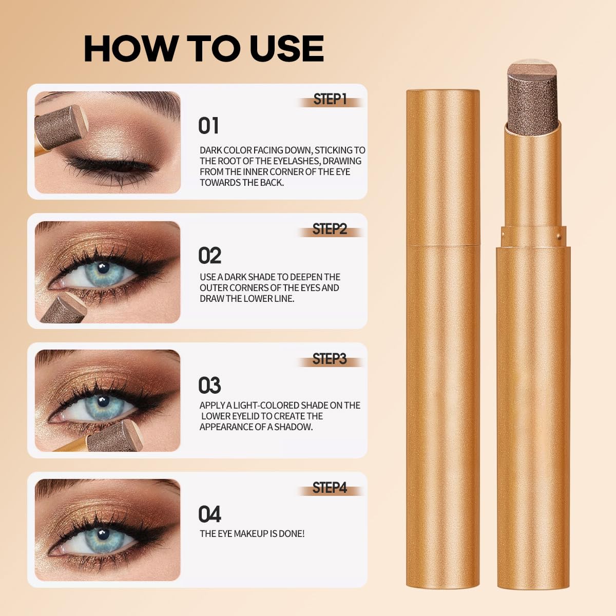 4Packs 3 Color Gradient Eyeshadow Stick, Eye Shadow Pen Set for Make Up