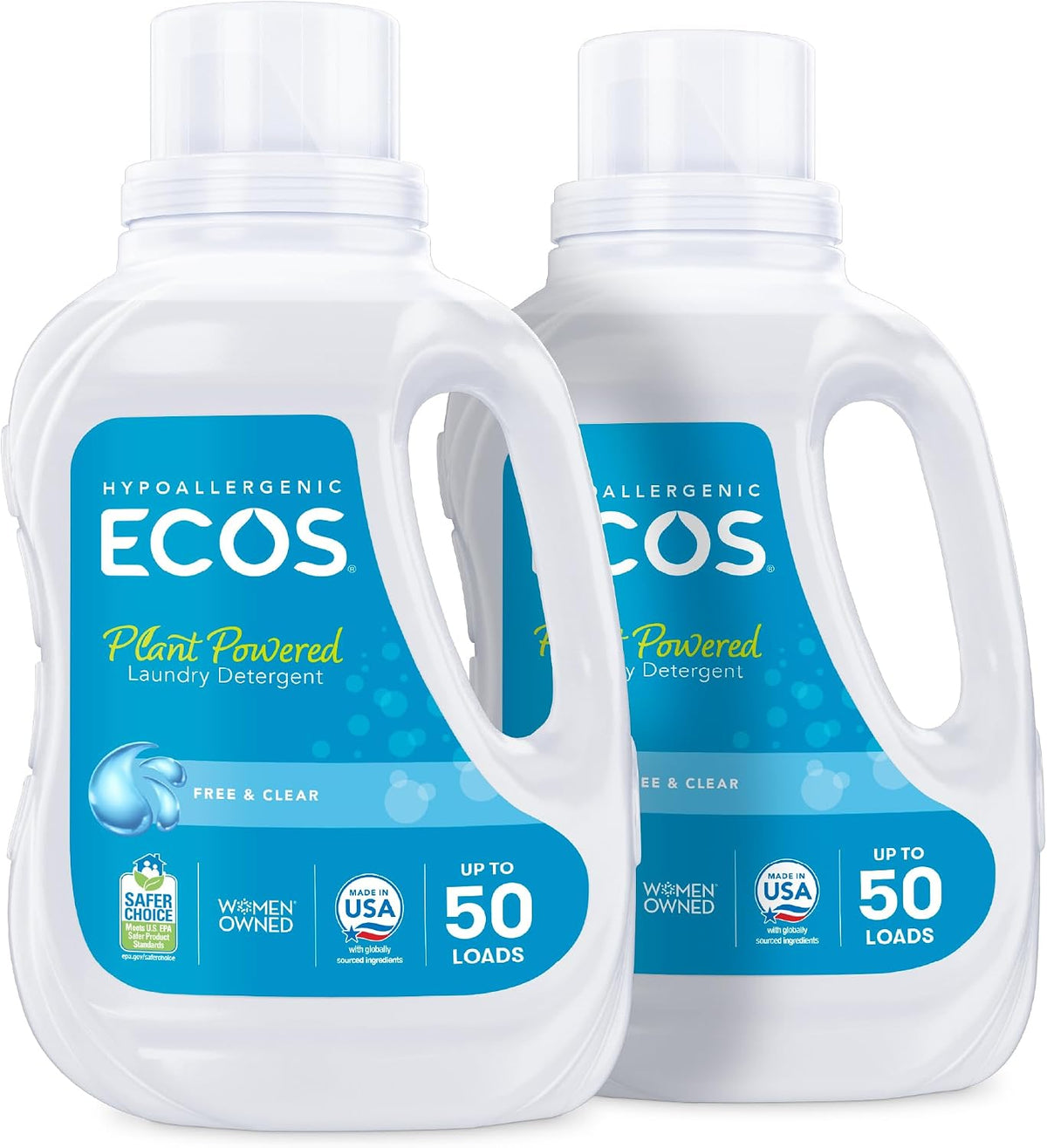 Laundry Detergent Liquid, Free & Clear, 50 Fl Oz (Pack of 2)