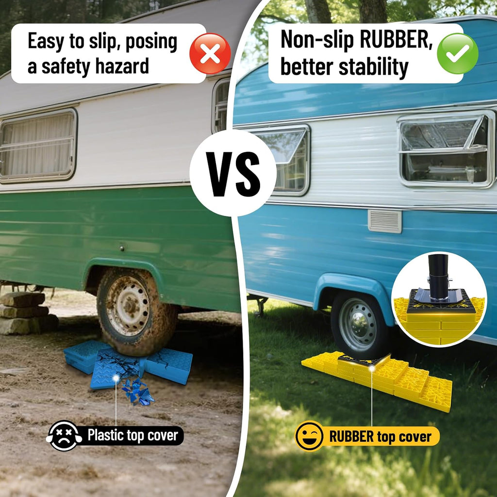 Rv Leveling Blocks 12 Pack (2 Rubber Top), Camper Leveling Blocks Sturdy Stackable Jack Blocks with Carrying Bag