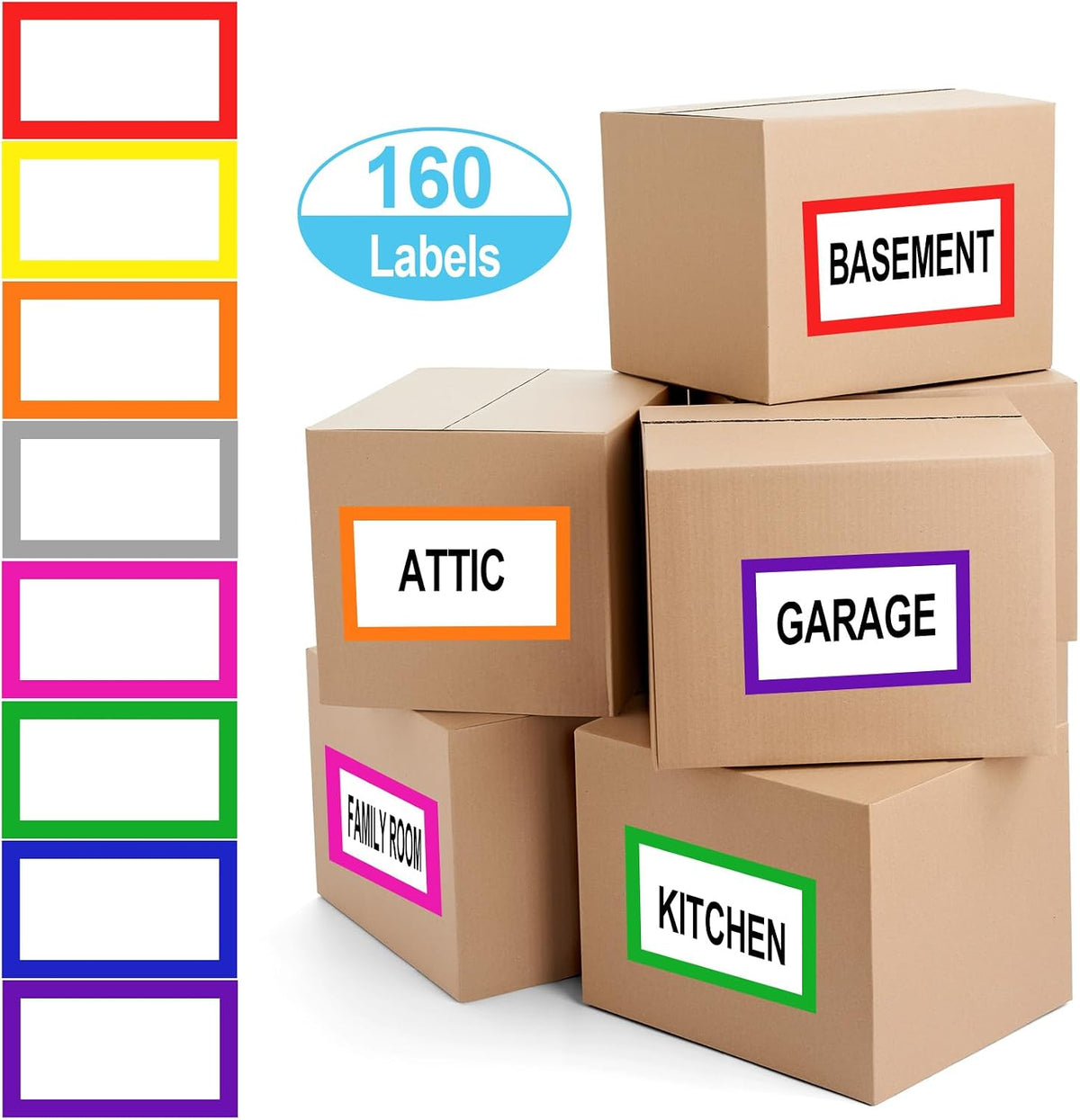 6 x 4 inch Large Moving Labels for Boxes, Blank Moving Boxes Labels Stickers, 160pcs 8 Color Coded Moving Stickers