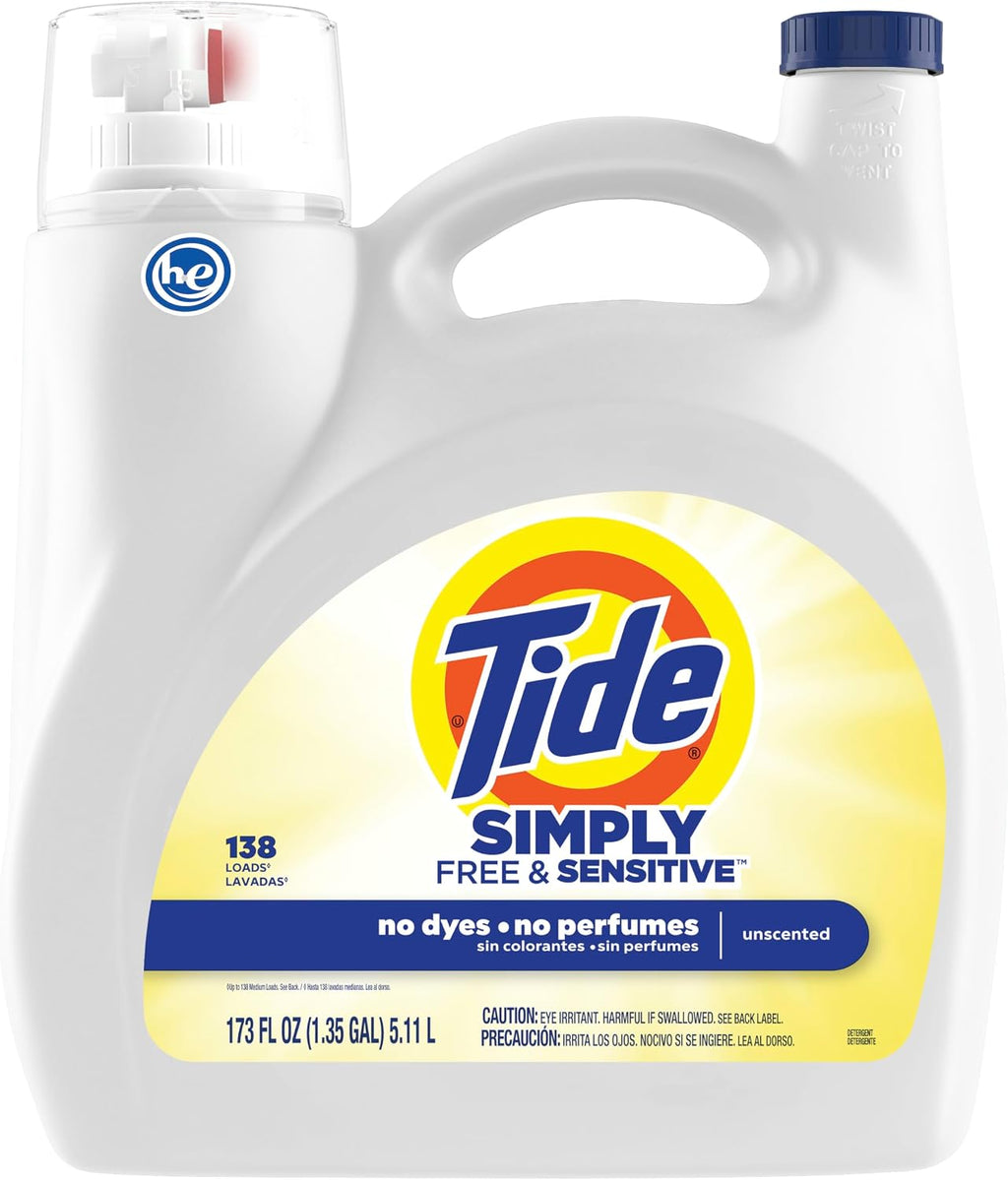 Simply Liquid Laundry Detergent, Free & Sensitive, 138 Loads, 173 fl oz