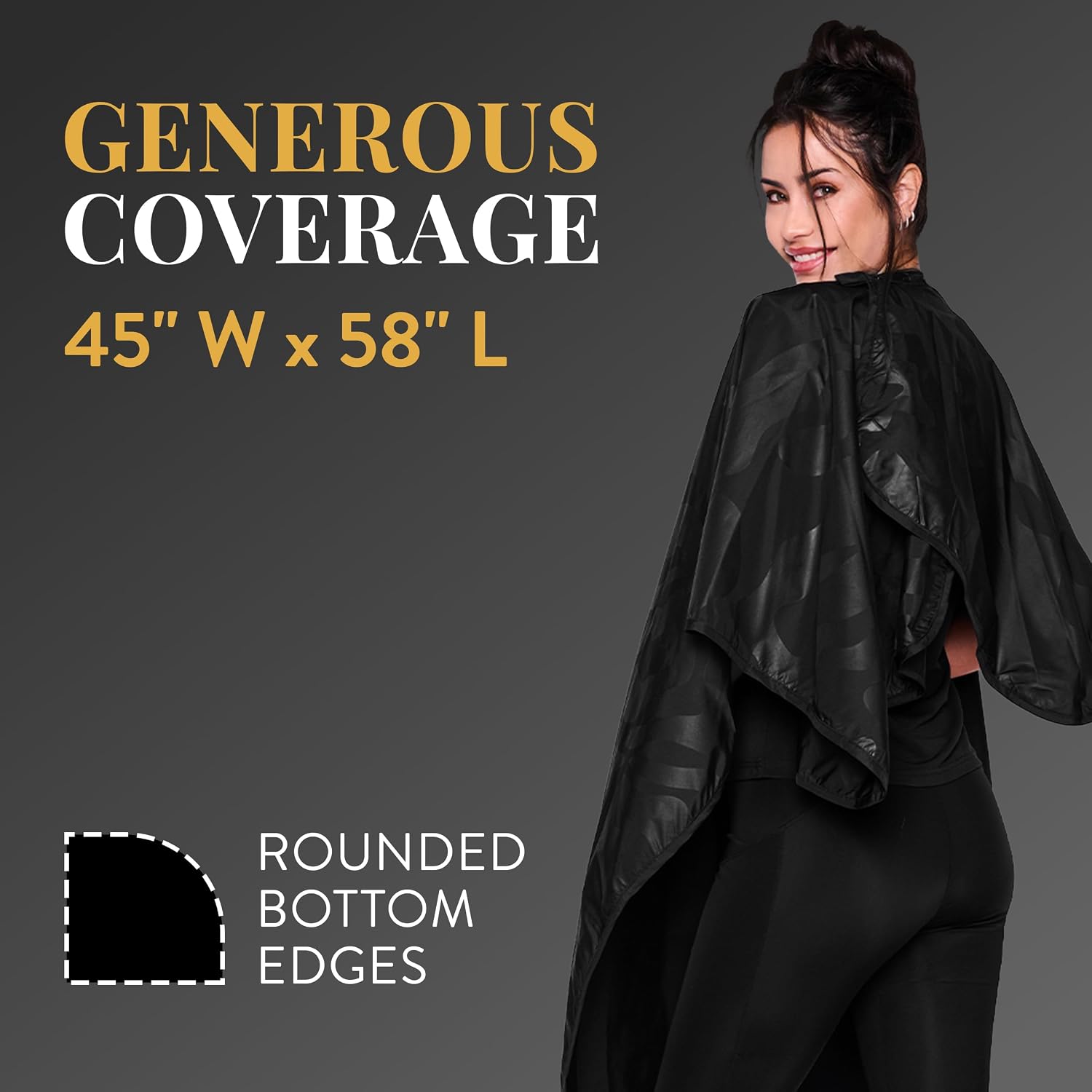 Zephyr Bleach-Proof All Purpose Styling Cape, 45" x 60", Black | Bleach, Color & Chemical Proof Salon Cape
