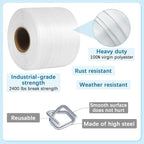 1/2" x 500' Woven Cord Strapping Kit with 200Pcs Metal Wire Buckles Havy Duty Woven Banding Packaging Strapping Rolls
