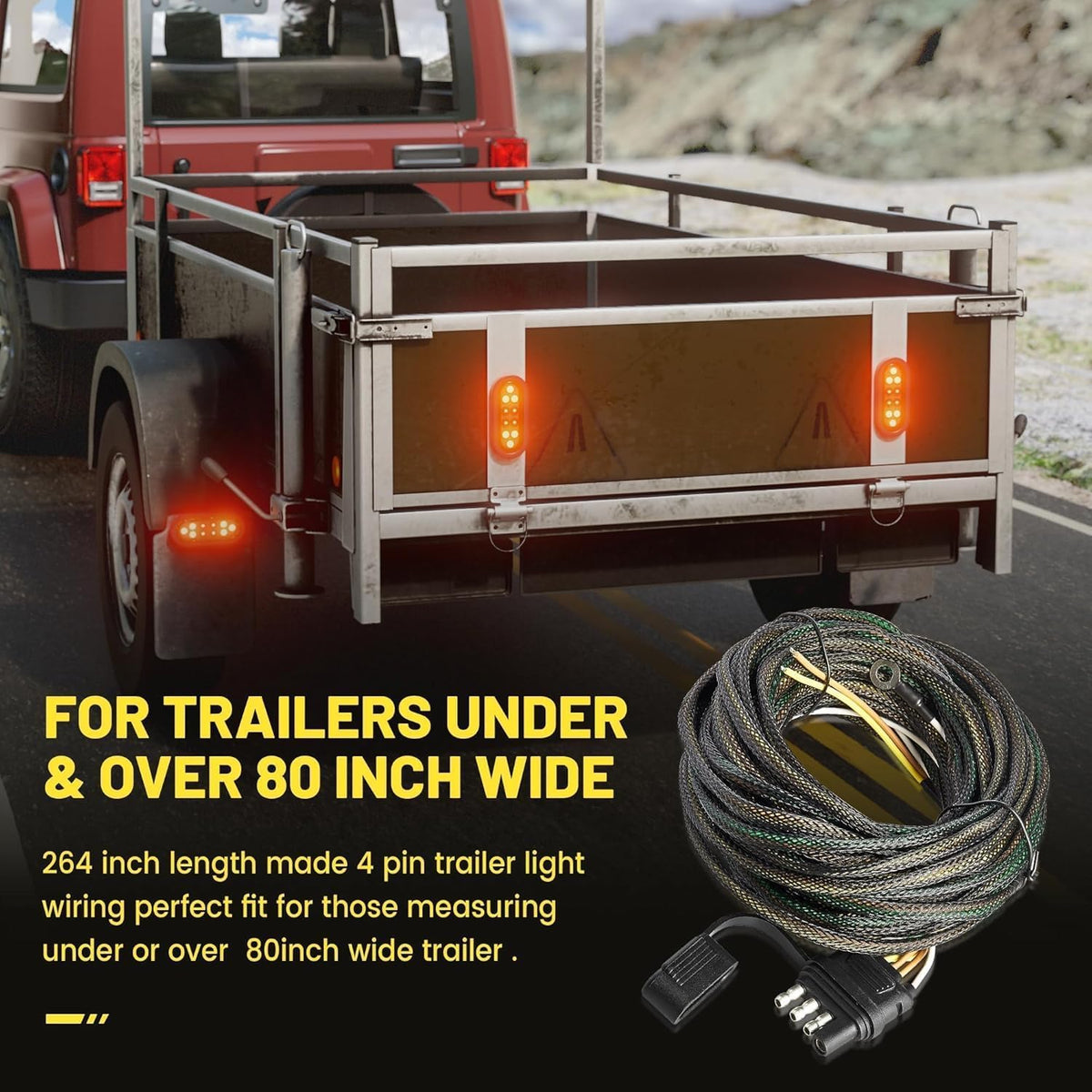4 Pin 5 Wire Trailer Wiring Harness 22FT for Rewiring Both-Side Taillights, Pure Copper Wishbond Trailer Light Kit 4