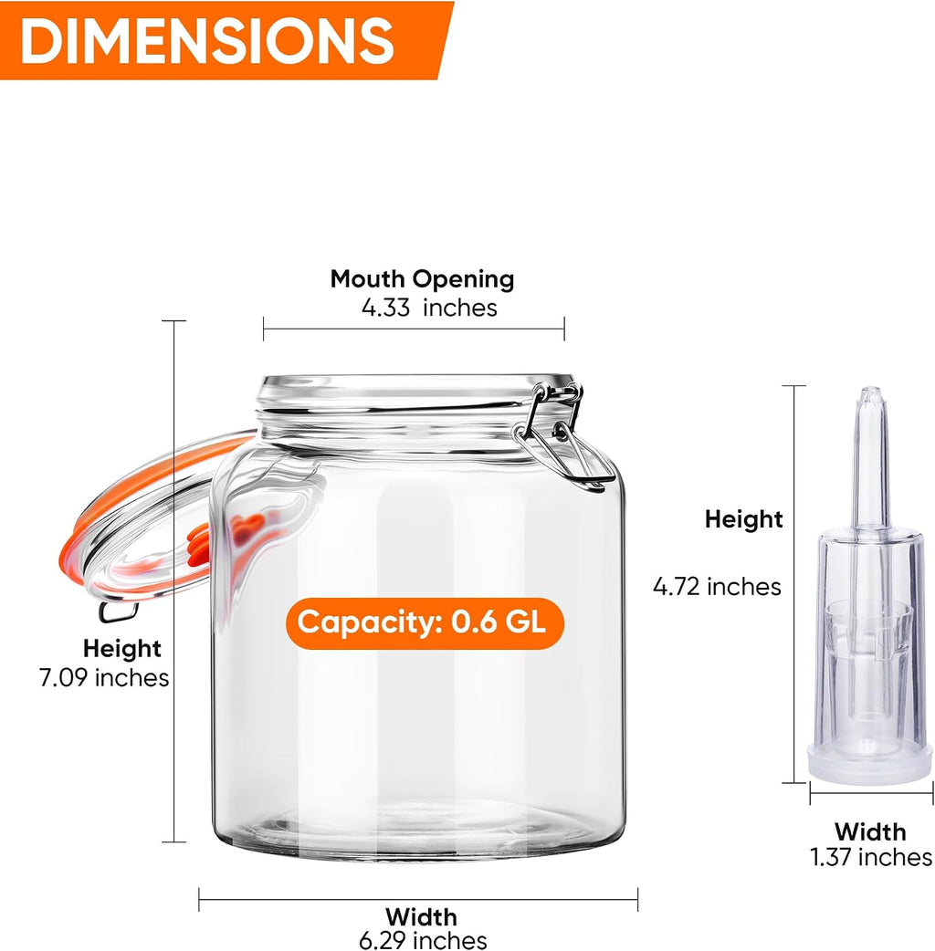 0.6 Gallon Fermentation Jars with Airlocks, 2 Pack Glass Kit | 4.2 inch wide mouth, small batch size
