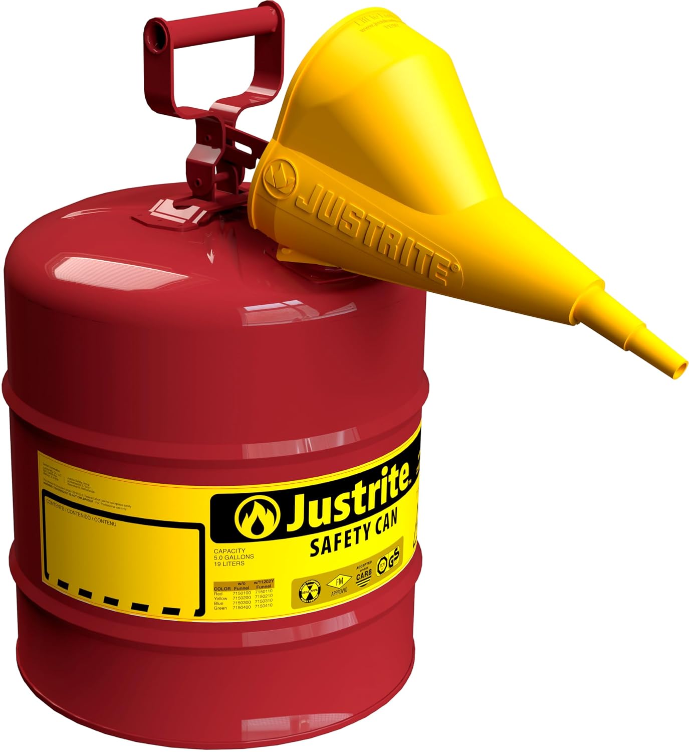 5 Gallon Type I Red Safety Gas Can for Gasoline with Flame Arrester, Self-Closing Lid, and Funnel, Made in the USA
