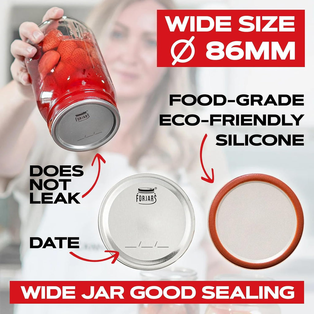 Wide Mouth Canning Lids, 100-Pack – Create Airtight Seals on Mason Jars to Preserve Food for Meal Prep & Emergency