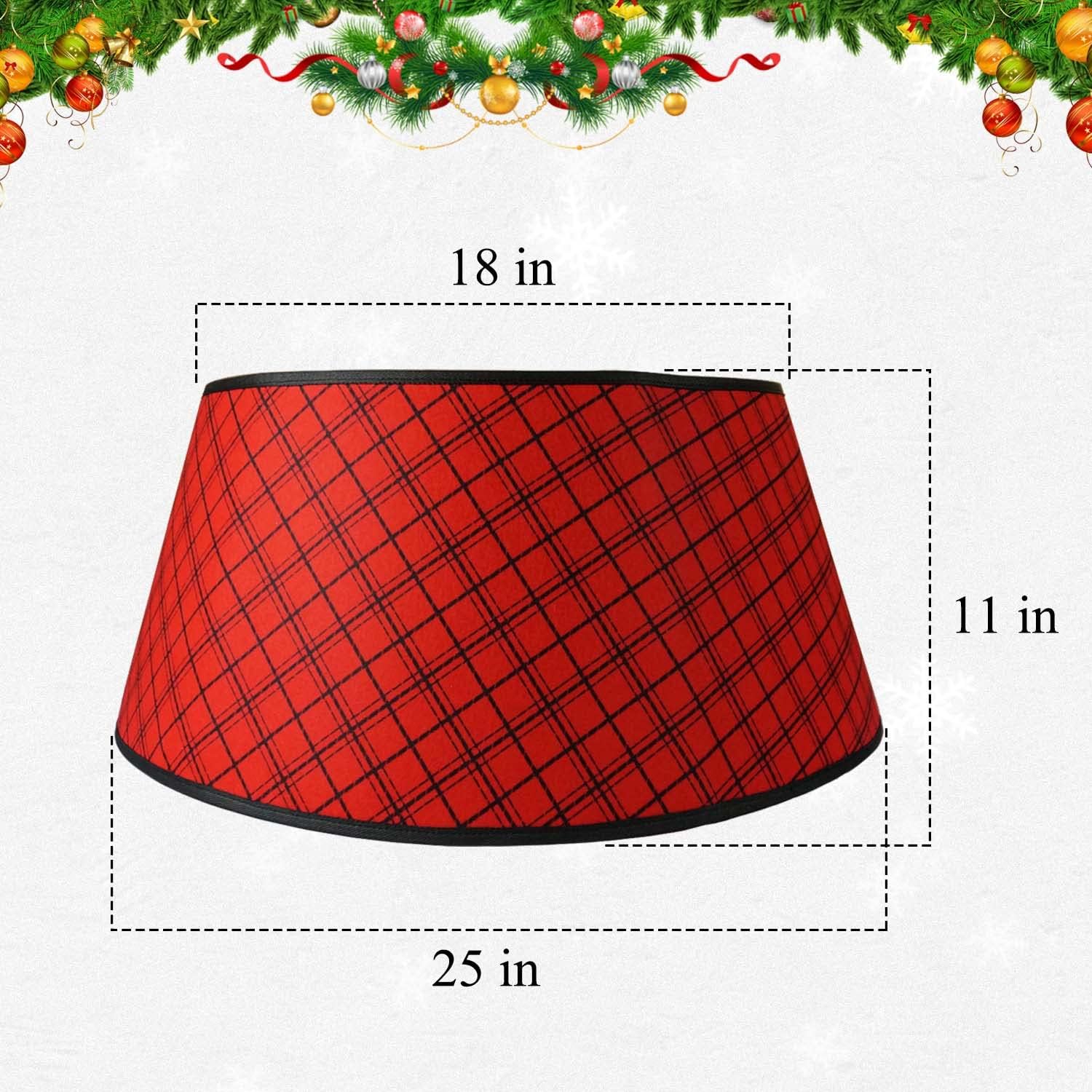 Christmas Tree Collar 25 Inch, Plaid Tree Skirt, Country Rustic Holiday Indoor Decorations, Red & Black（1PS）