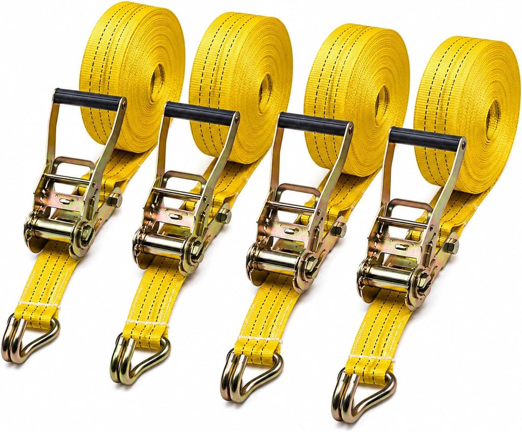 Ratchet Straps Heavy Duty, 8000 LBS Break Strength Ratchet Strap Tie Down, 2” x 20ft Black Tie-Down Ratcheting Cargo