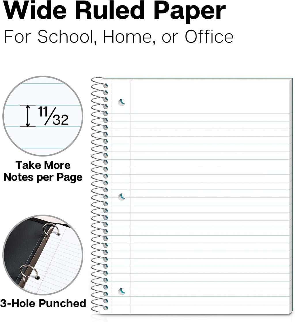 1 Subject Spiral Notebook, Blue Plastic Cover, 100 Sheets (200 Pages) 8x10.5 Paper, Wide Ruled Composition Notebooks