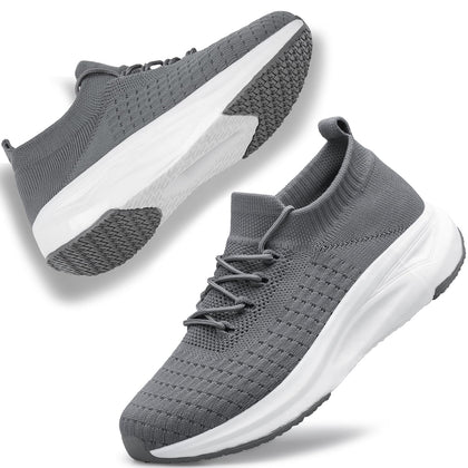 Womens Slip On Running Shoes Non Slip Walking Shoes Lightweight Gym Workout Shoes Breathable Fashion Sneakers Grey